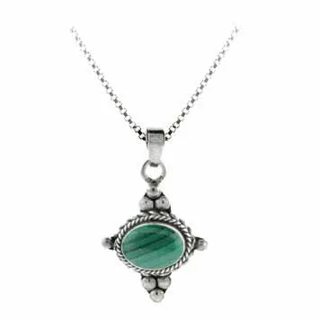 Sterling Silber Bali Beaded Echt Malachit Stein Ost West Anhänger