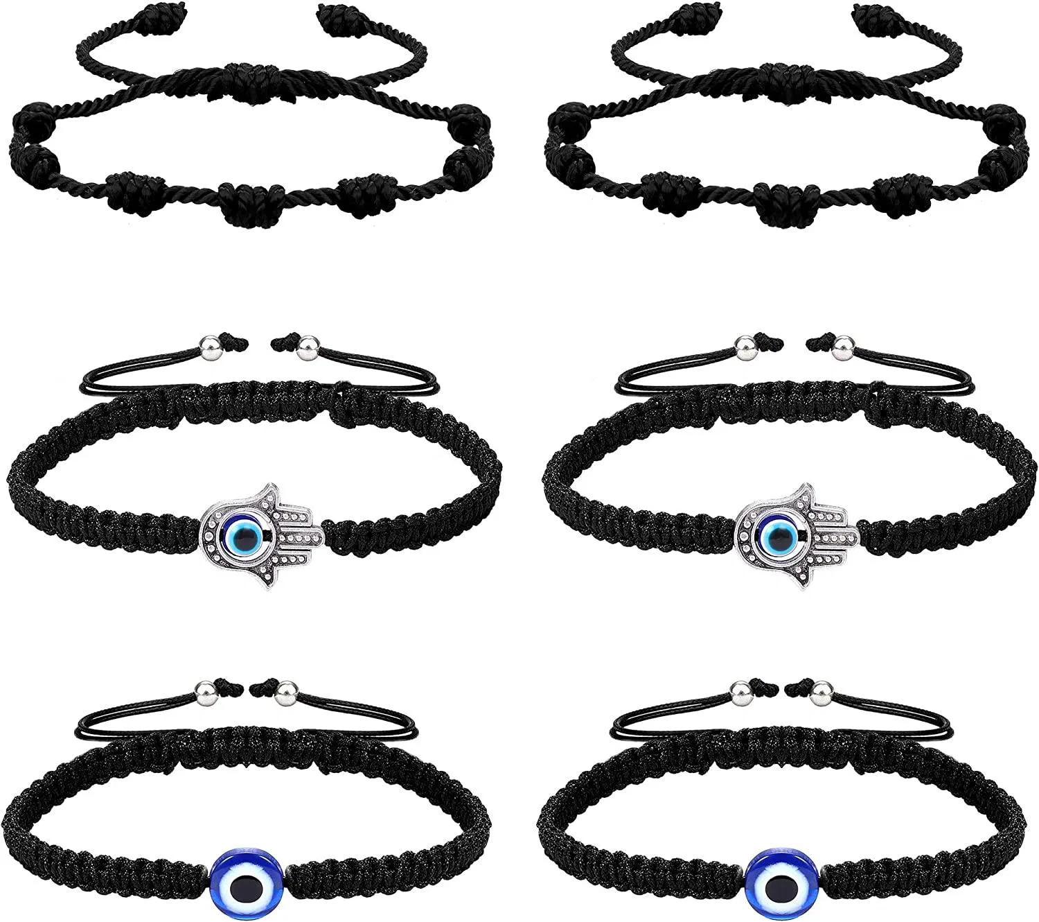 6pcs Evil Eye 7 Knoten Armbänder zum Schutz Glück Kabbala Rote Saiten Armbänder Faden Hamsa Amulett Armbänder für Frauen Männer