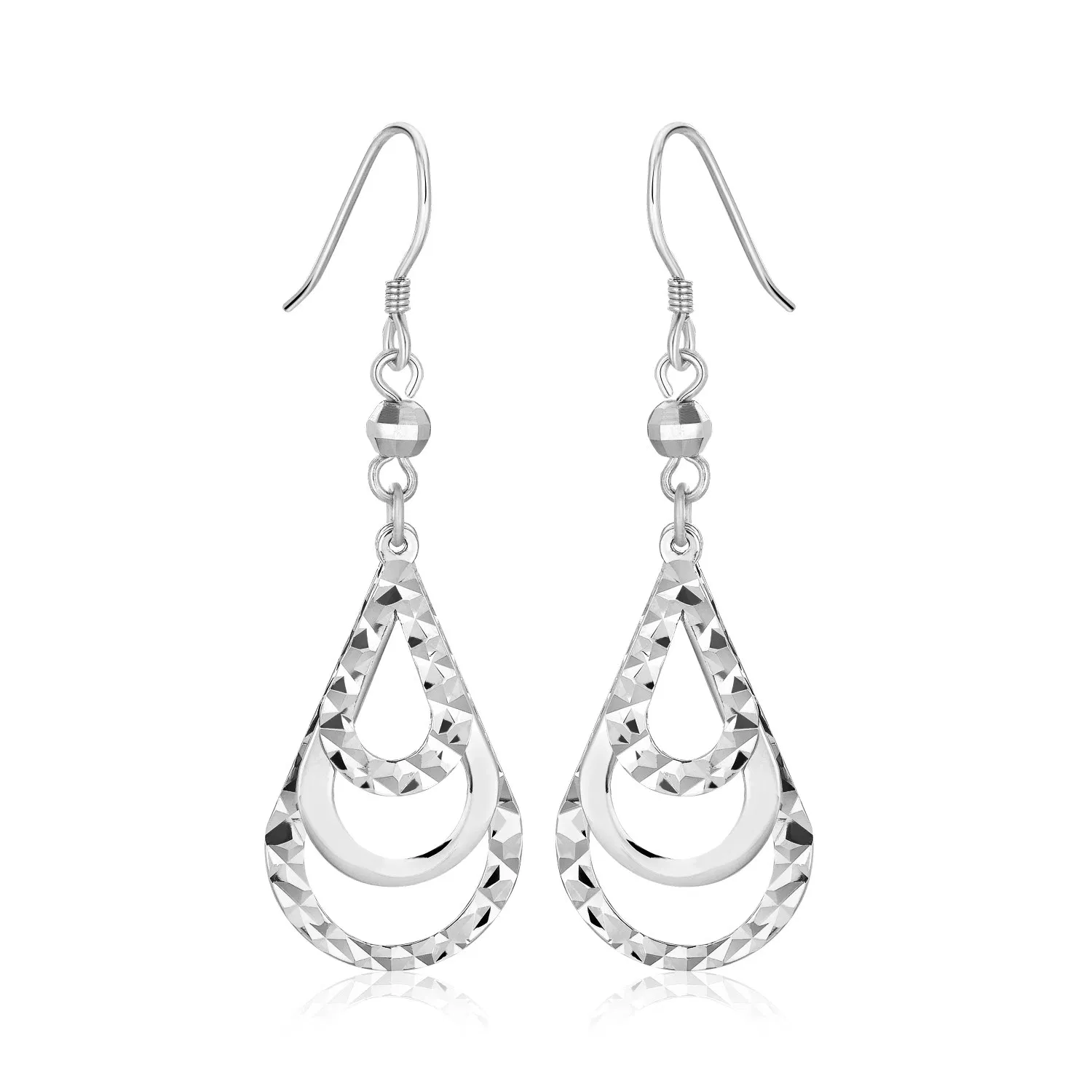 Sterling Silver Textured Graded Open Teardrop Hanging Style Ohrringe