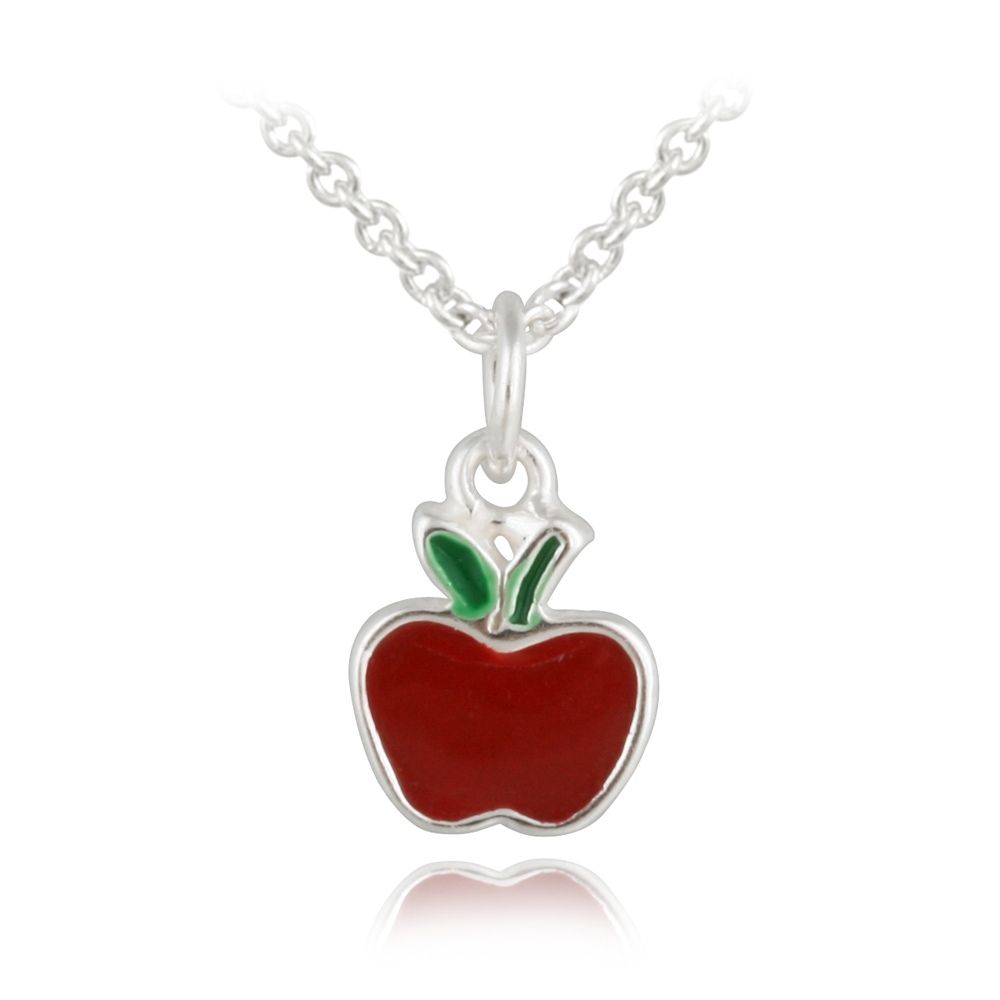 Sterling Silber Rot & Grün Emaille Apple Girls Halskette