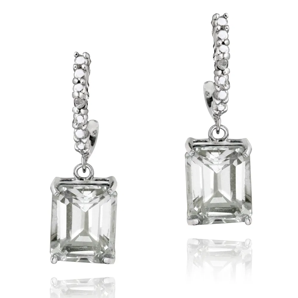 Sterling Silber 5,5ct Weiße Topaz & Diamanten Akzent Rechteck Dangle Ohrringe