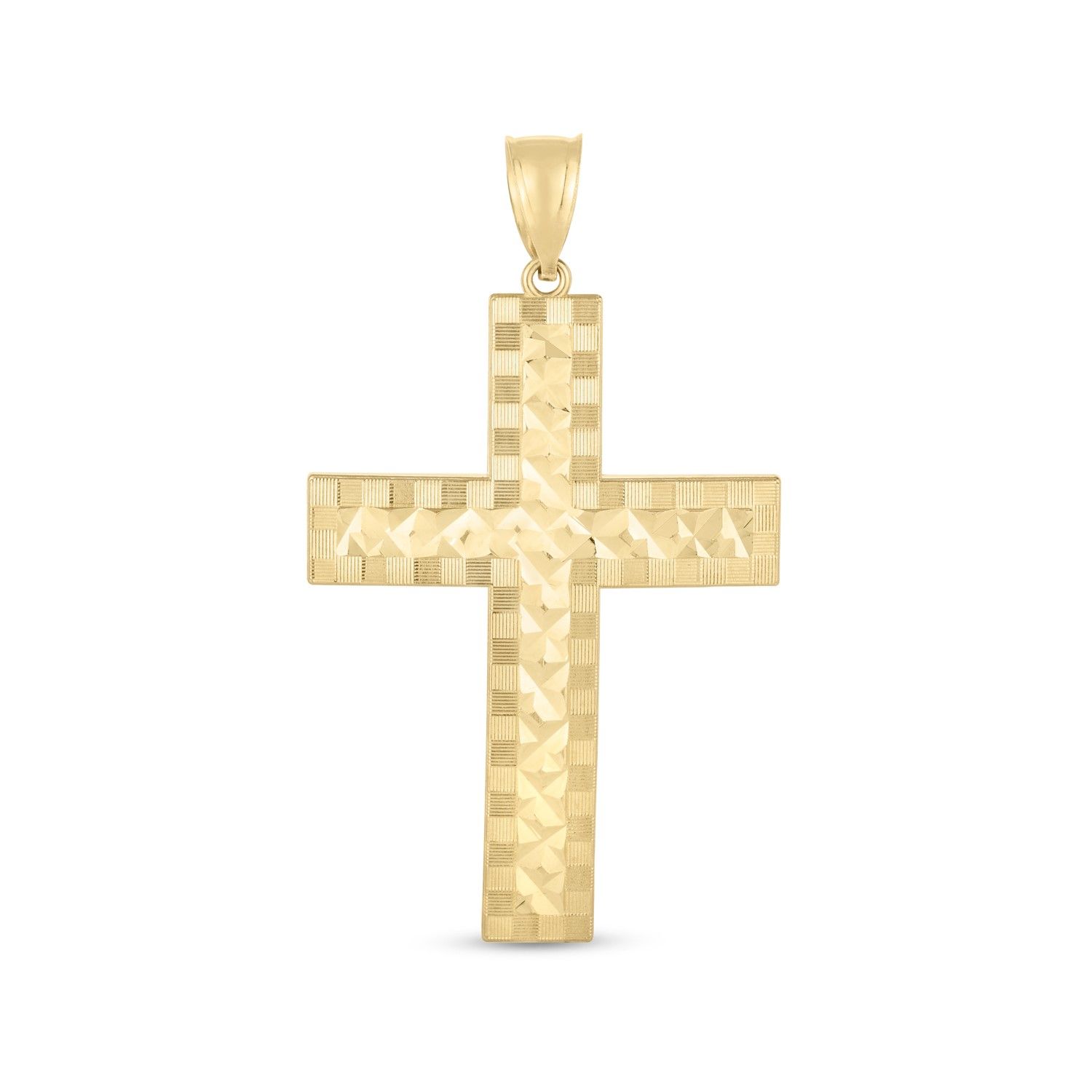 14 Karat Gelbgold High Polish Diamond Cut Cross Anhänger