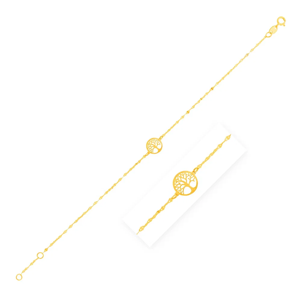 14 Karat gelbes Gold Baum des Lebens Armband
