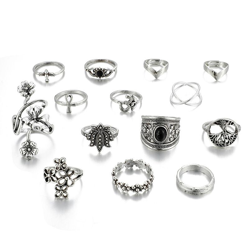 Europäische und amerikanische Retro Digital 3D Blumen geschnitzt Blütenblätter Ring Set