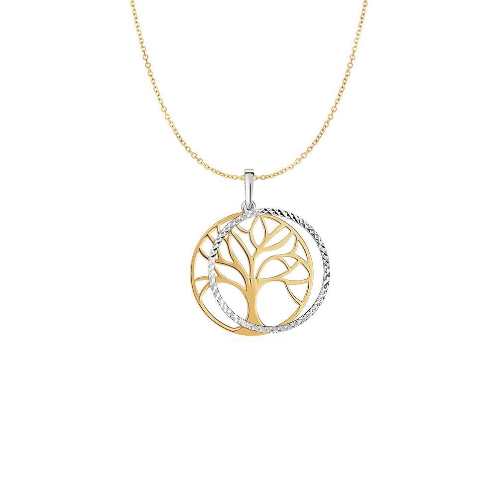 Zwei-Schicht Baum Anhänger in 14 Karat Zwei-Ton - Gold