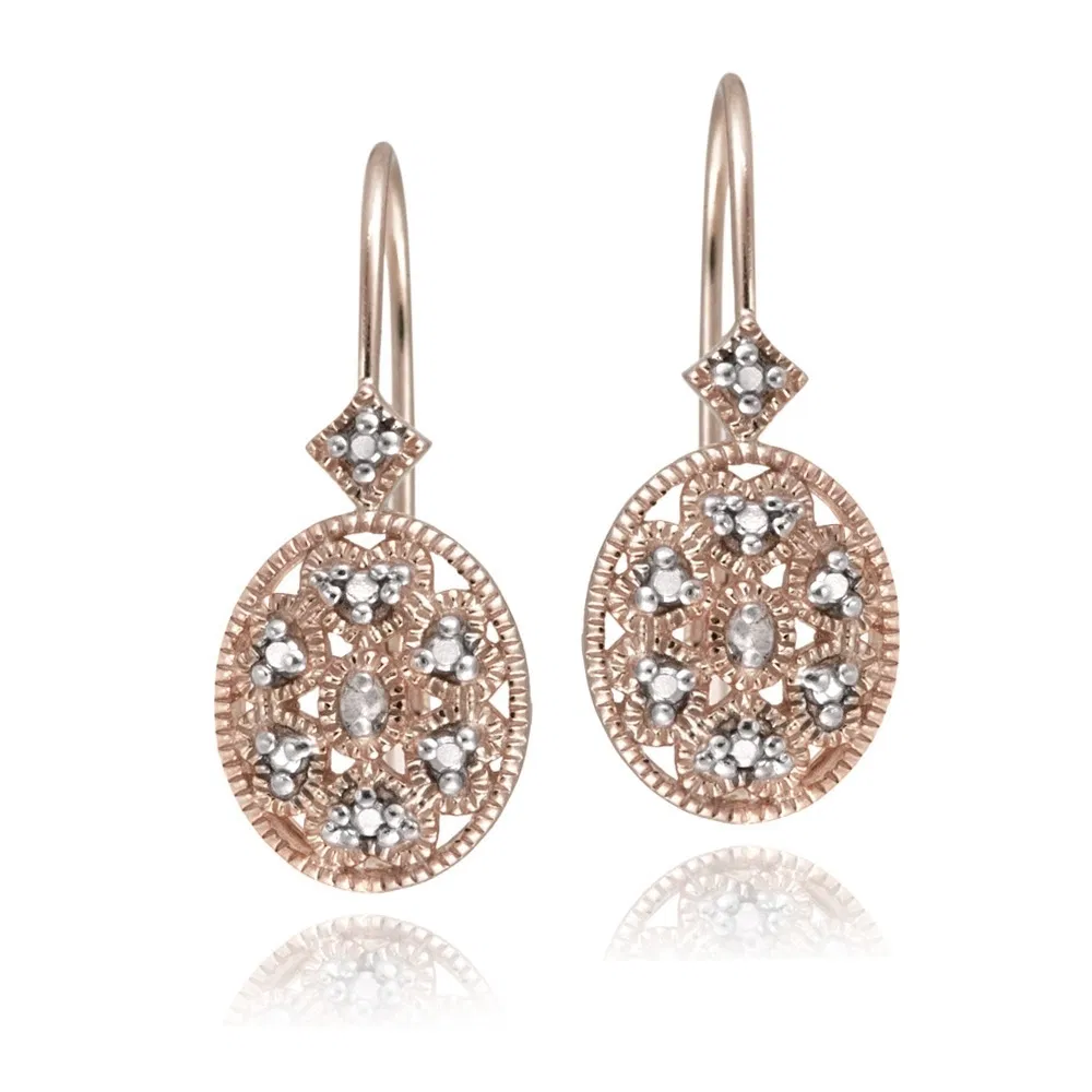 Rose Gold Ton über Sterling Silber Diamant Akzent Filigree Oval Leverback Ohrringe