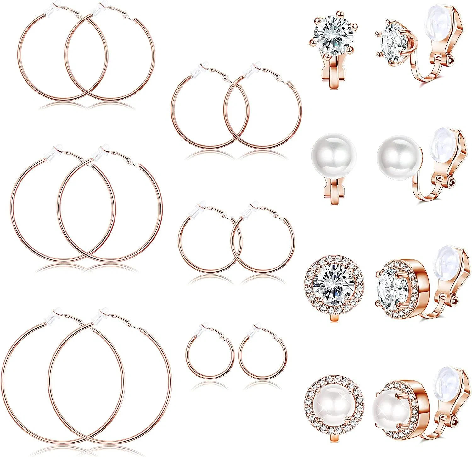 Nicht durchbohrte Ohrringe für Frauen Clip Ohrringe Silber Gold Rose Gold Cubic Zirkonia Pearl Hoop Clip auf Ohrringe No Piercing