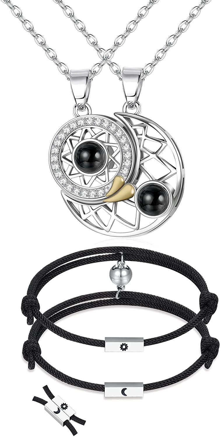 100 Sprachen Übereinstimmung Halskette Armbänder für Paare Sonne und Mond Magnetische Projektion Halskette Paare Armbänder Beziehung bester Freund Armbänder Paare Schmuck