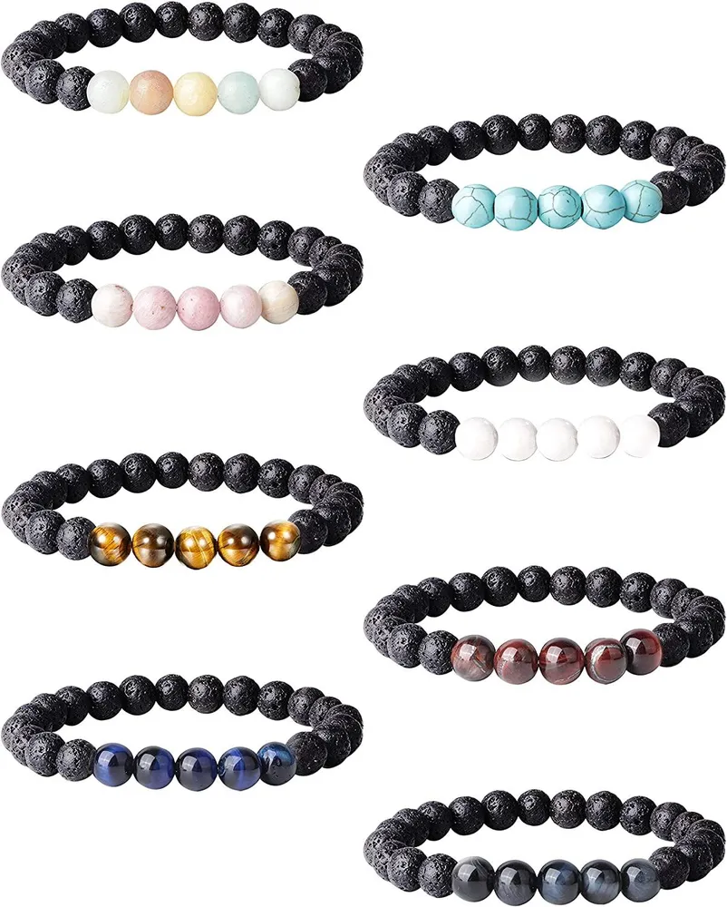 8PCS Lava Rock Stein Armband für Frauen Männer Öldiffuser Armband Edelstein Perle natürlicher Stein Stretch Yoga Armbänder