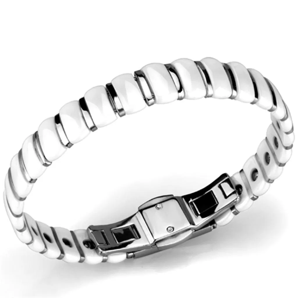 3W994 - Hoch poliertes (ohne Beschichtung) Edelstahl-Armband mit Keramik in Weiß
