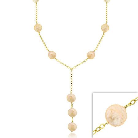 18 Karat Gold über Sterling Silber Frischwasser kultiviert Pfirsich Münze Perle Y Halskette
