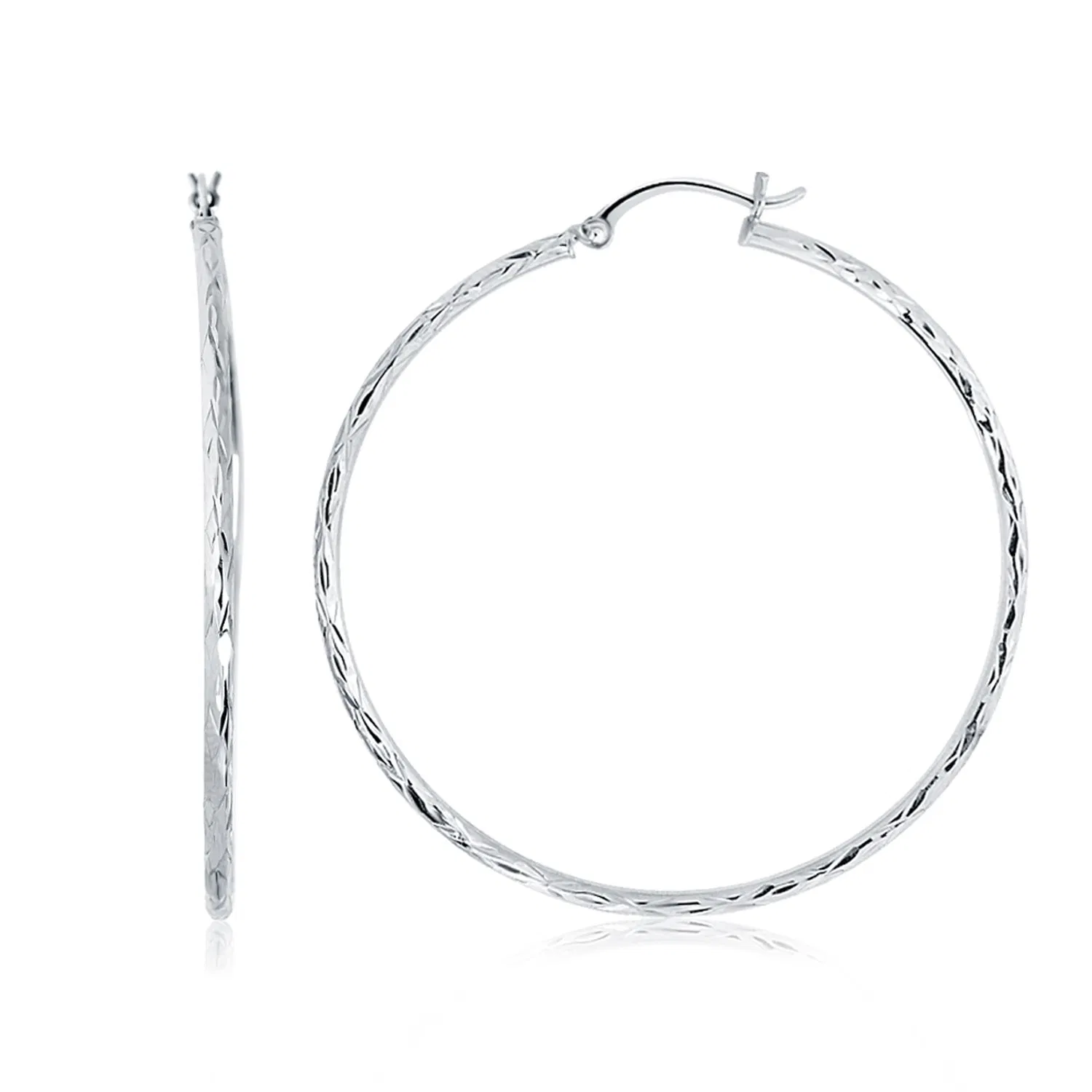14 Karat Weißgold Diamant Cut Hoop Ohrringe (1 3/4 Zoll Durchmesser)