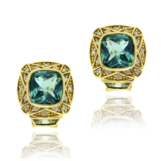 18 Karat Gold über Sterling Silber 12 Karat Karibik Nebel CZ Square Mode Ohrringe