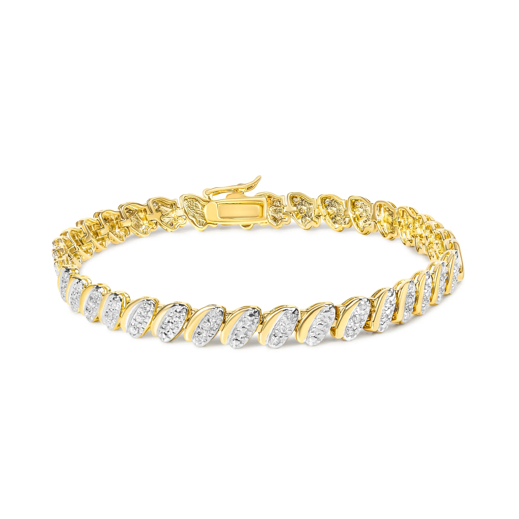 10 Karat Gelbgold Plated .925 Sterling Silber 1 / 2 Cttw Diamant Oval Link Armband (I-J Farbe, I3 Klarheit) - 7,75 Zoll