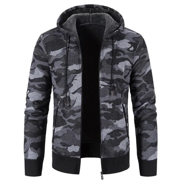 Männer Camouflage Print Full-Zip Hooded Fleece Sweater