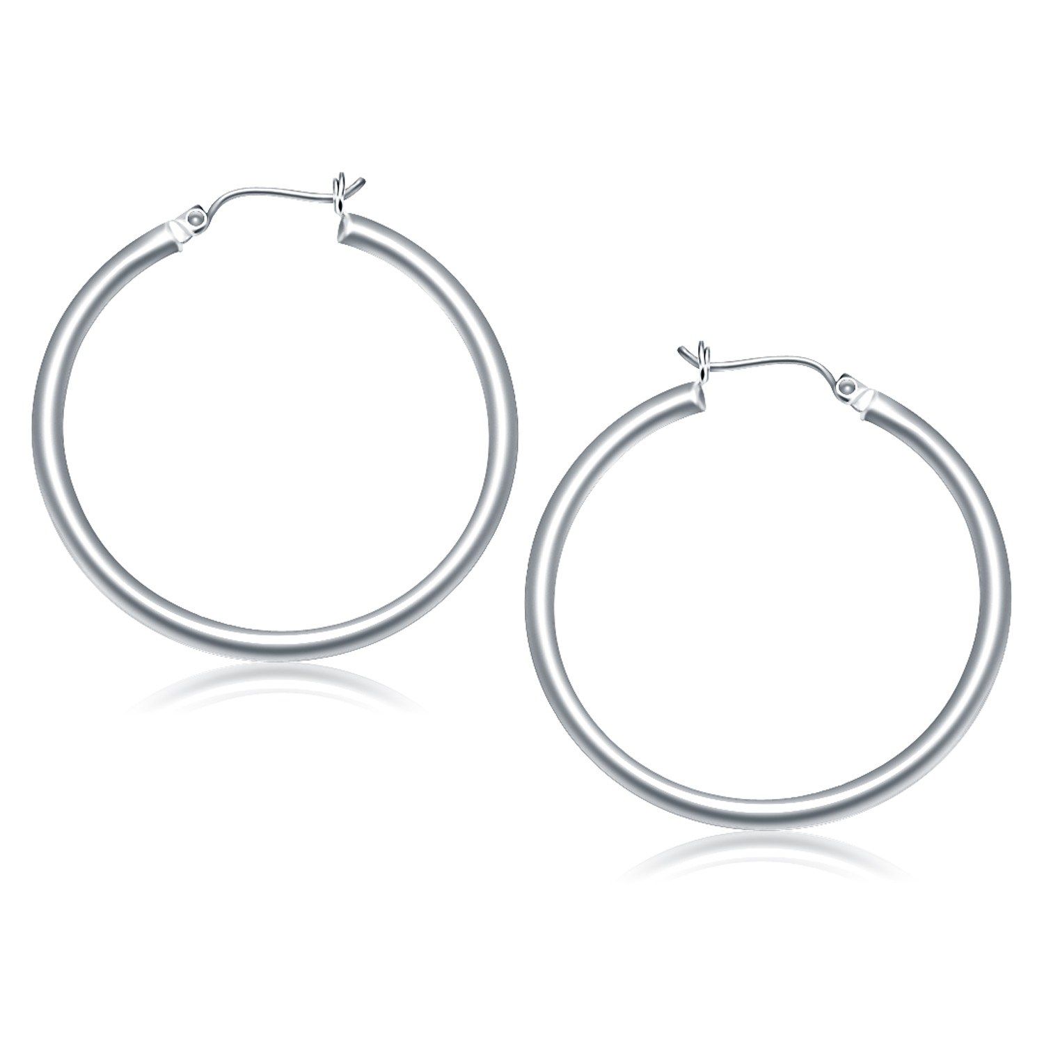 10 Karat Weißgold polierte Hoop Ohrringe (40 mm)