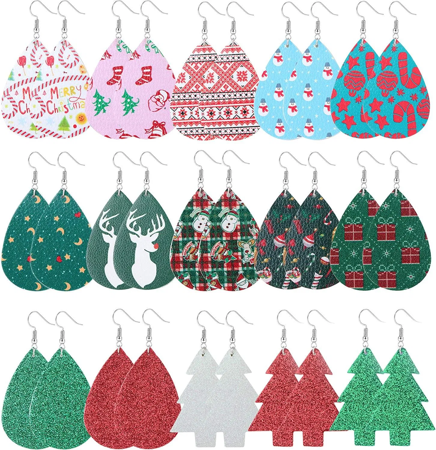 15 Paare Weihnachtsohrringe für Frauen Drop Dangle Ohrringe Xmas Santa Claus Elk Snowman Holiday Jewelry Set