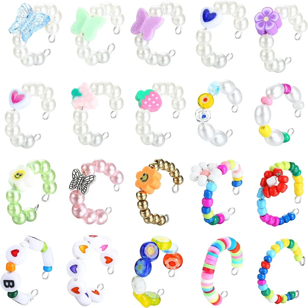 20 Stück Blumenperlen Ringe für Frauen Mädchen Regenbogen ästhetische Daisy Ringe Perlen Schmetterling Lächeln Perlen Ringe Sommer Stackable Ring Set bunten Schmuck Größe7 - 9