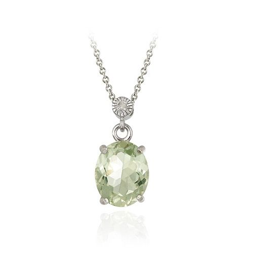 Sterling Silber Grün Amethyst & Diamant Akzent Oval Anhänger
