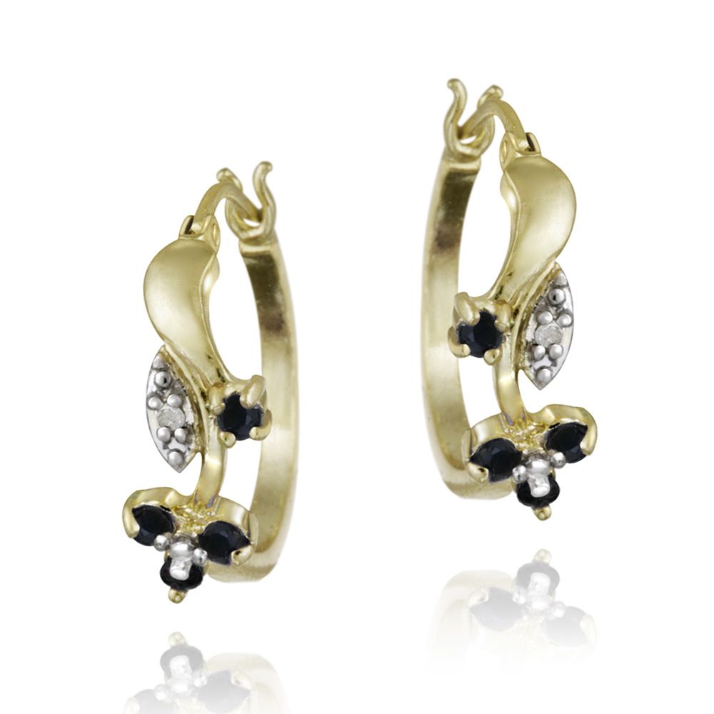 18 Karat Gold über Silber Saphir & Diamant Accent Flower Hoop Ohrringe