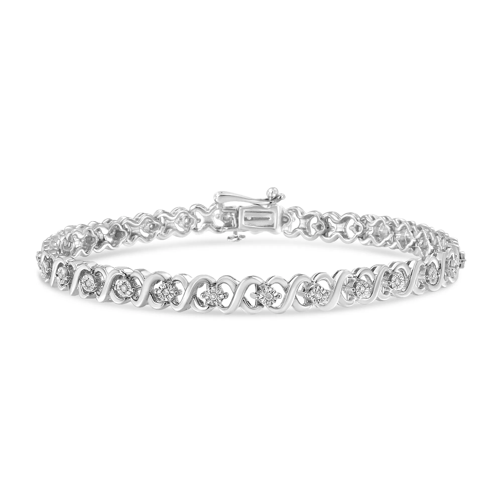 .925 Sterling Silber 1 / 6 Cttw Miracle Set Diamant Infinity Link und Station Tennis Armband (I-J Farbe, I3 Klarheit) - 7,25