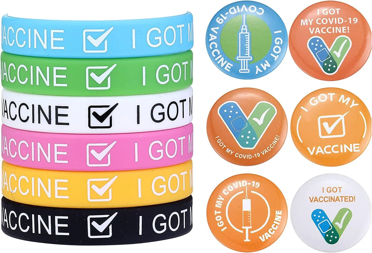 Covid-Impfstoff - Pin 12 Stück Ich bekam meinen Impfstoff Silicone Armbänder Pinback-Knöpfe Pins Broschen für Frauen Männer Benachrichtigung für die öffentliche Gesundheit Pinback-Knöpfe Impfstoff-Pins