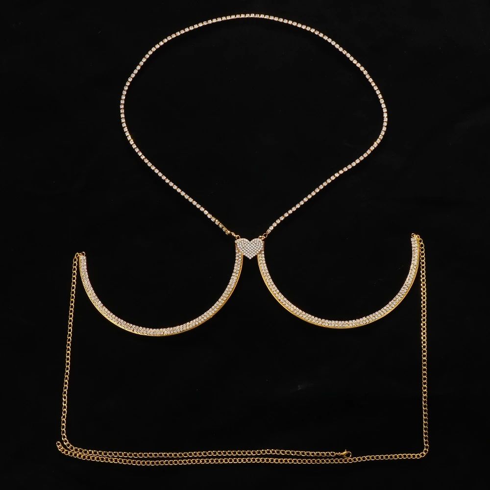 Love Chest Beach Jewelry Nachtclub Halter Rhinestone Körperkette