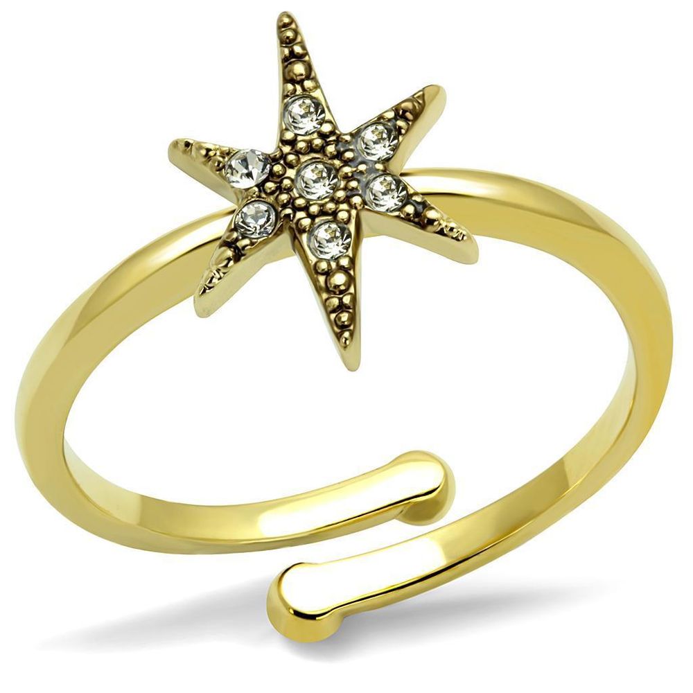 LO4052 - Flash Gold Brass Ring mit Top-Grade - Kristall in Clear