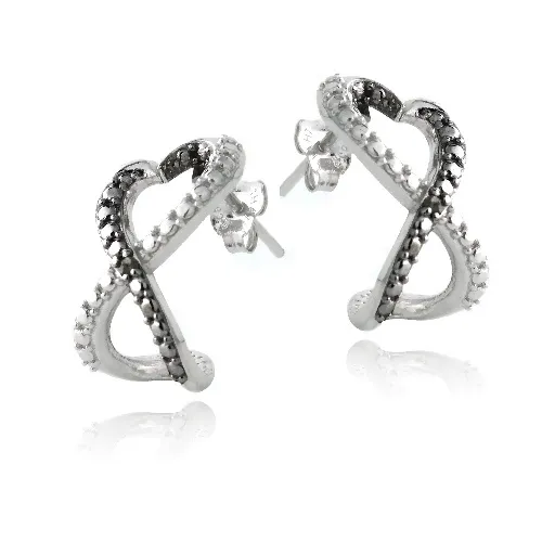 Sterling Silber Black Diamond Accent Infinity Heart Halbschleife Ohrringe
