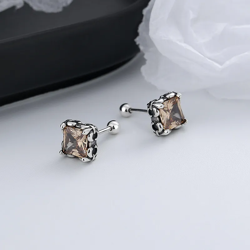 Damen Sterling Silber Quadratfarbige Zircon Stud Ohrringe