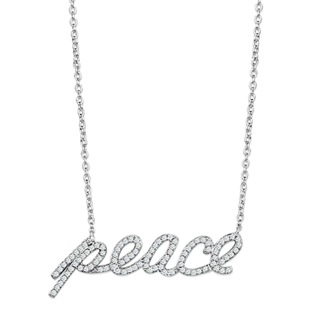 3W457 - Rhodium-Messing - Halskette mit AAA-Klasse CZ in Clear