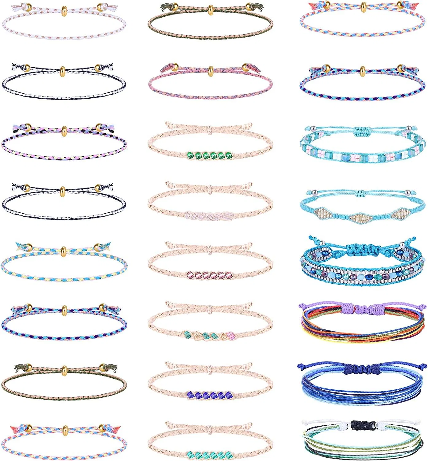 24 Pcs Multicolor String Geflecht Armband für Frauen Boho Freundschaft Armband Handgemachte Strand Wasserdicht Seil Armband Set Adjustable