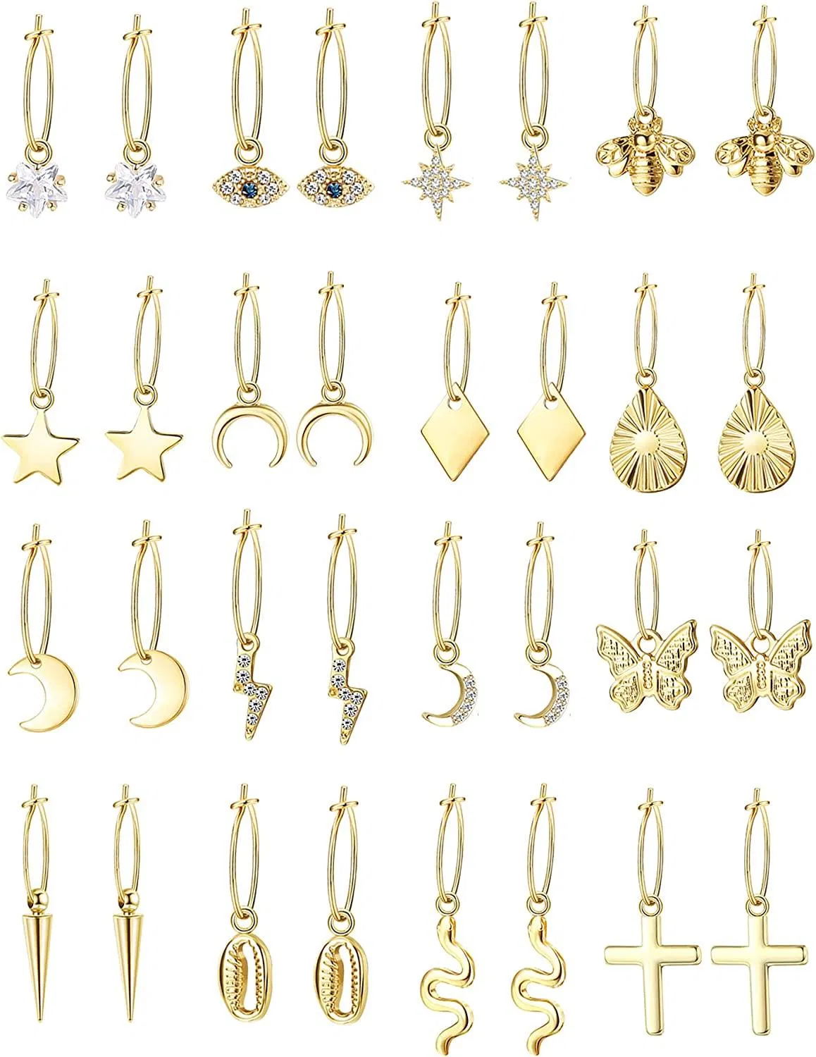 16 Paare Goldplated Small Hoop Ohrringe mit Charms Mini Cute Dangle Hoop Ohrringe Pack für Frauen Dainty Star CZ Butterfly Huggie Hoop Ohrringe Set