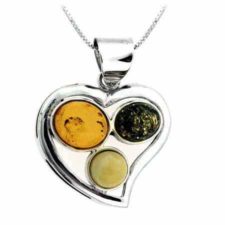 Sterling Silber Echtes Grün und Braun Amber Herzen Anhänger