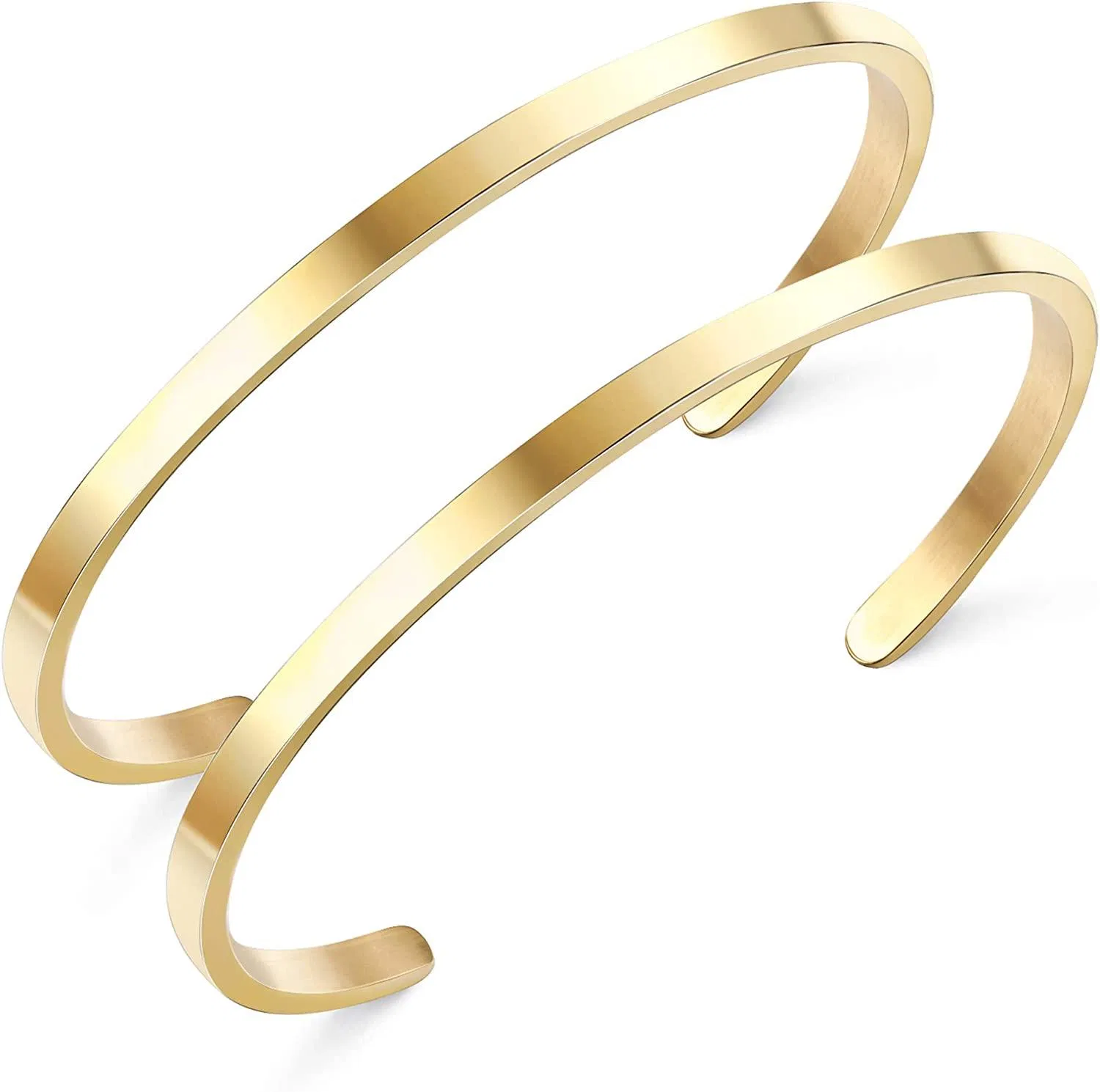 2 Stück Edelstahl dünne Manschettenarmband für ihn und ihre 18 - Karat-Gold - überplatte ovale Paar Armbänder Plain verstellbare Manschettenarmband für Frauen