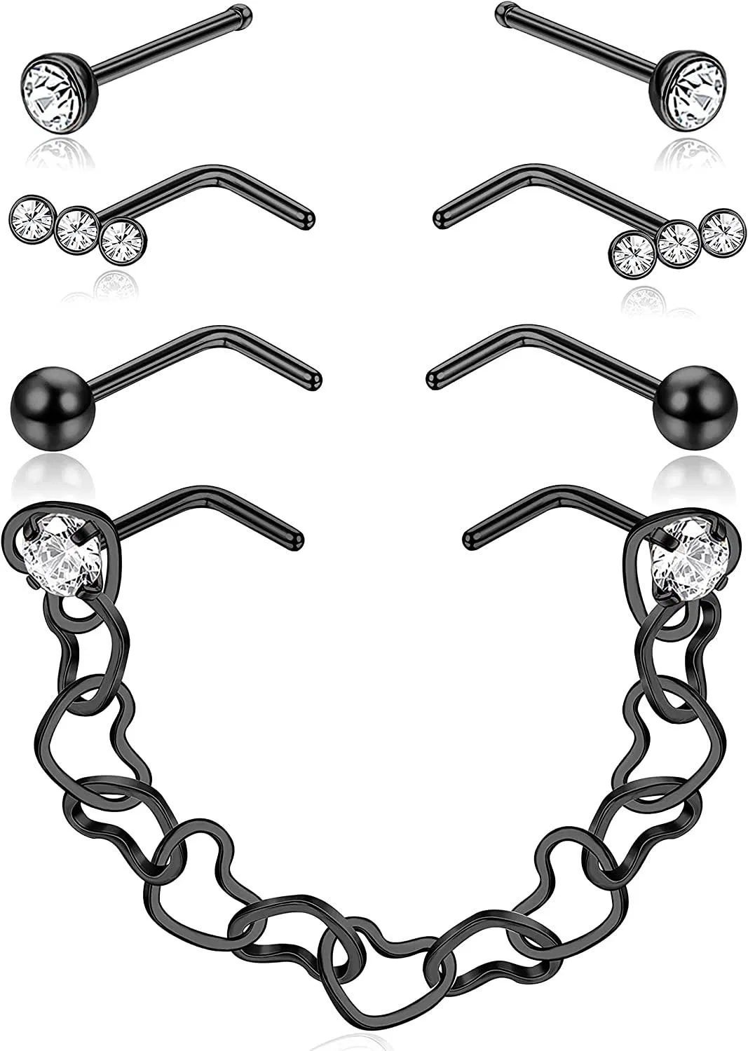Nasenstabel Nasenkette für Frauen Nasenloch Piercing Kette 316L Edelstahl Nasen Ringe L-förmige Nasenkette Nasen Piercing Kette Nasenloch Piercing Schmuck (3,8 - 5,0cm)