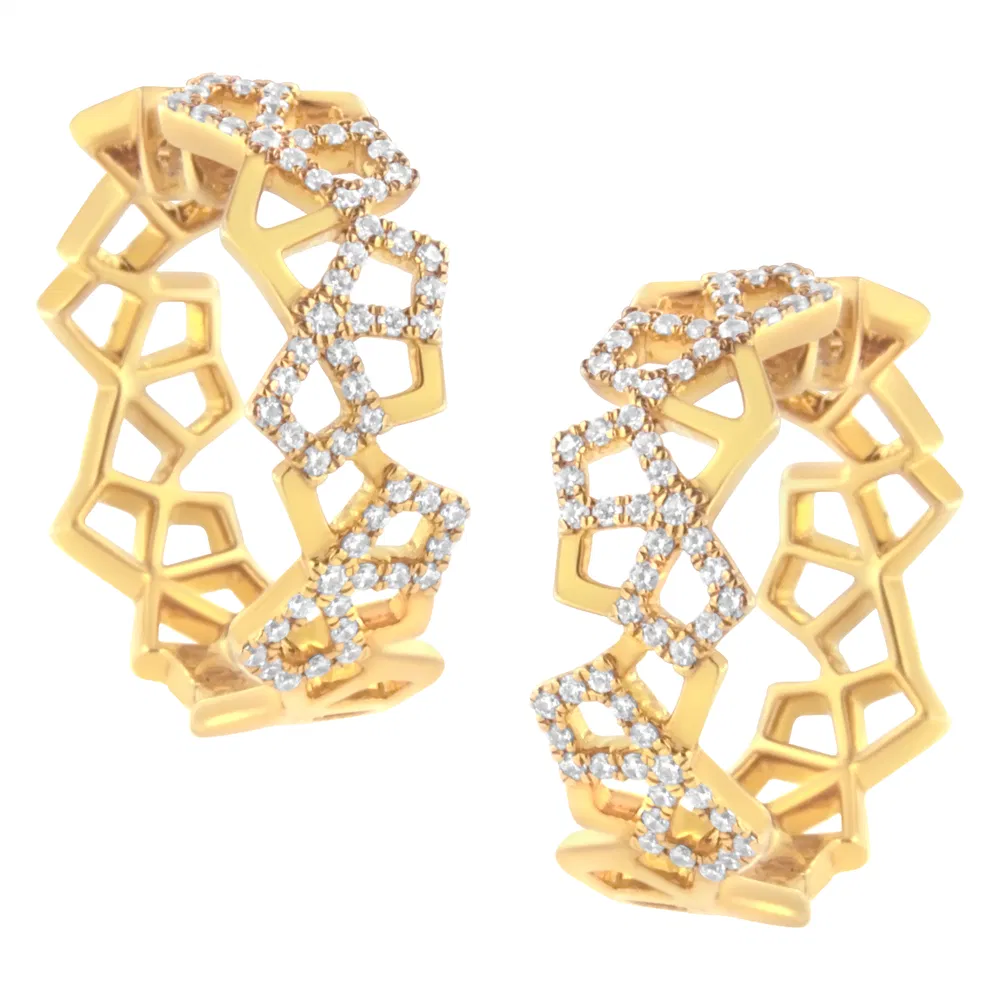14 Karat Gelbgold 3/4 Cttw Diamant Honigwaben Hoop Ohrringe (G-H Farbe, SI1 - SI2 Klarheit) - 24MM