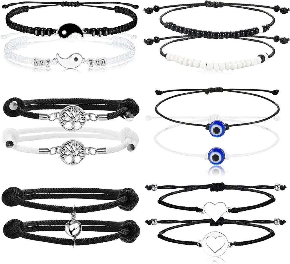 6 Paare Passende Armbänder für Paare Freundschaft Armbänder Yin Yang Pinky Versprechen Armbänder Böse Auge Perle Herz Armbänder für Bff Freundschaft Beziehung Freund Freund Freund