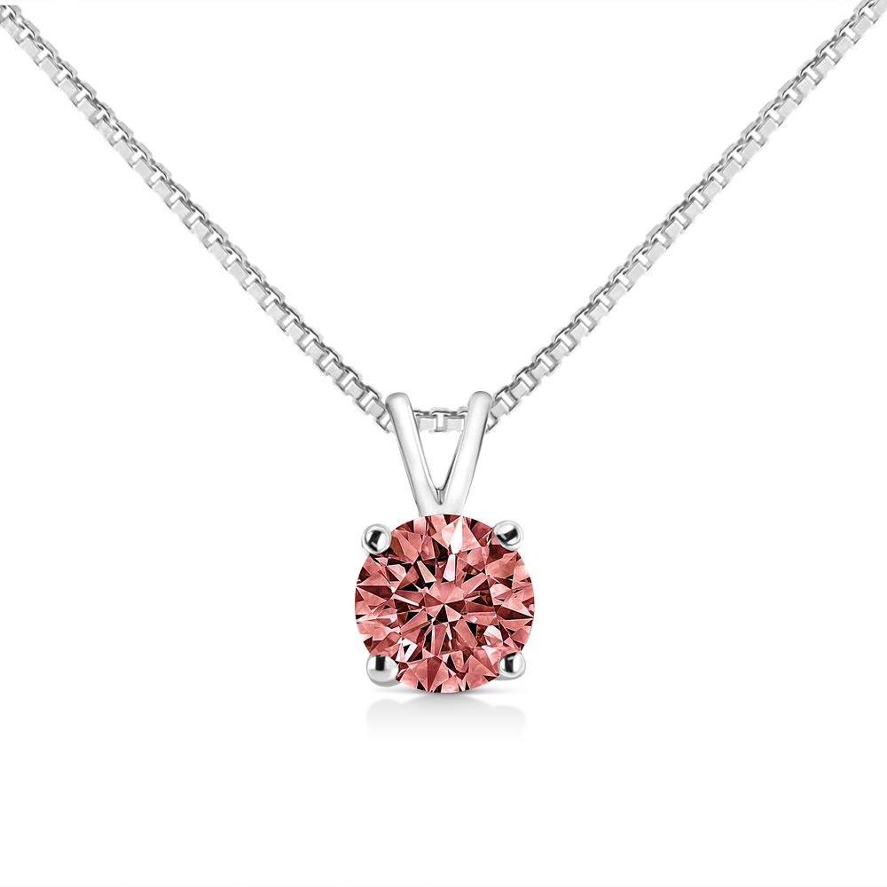 14K Weißgold 1/2 Cttw Round Brilliant Cut Lab Grown Diamant 4 Zähne Solitaire Anhänger Halskette