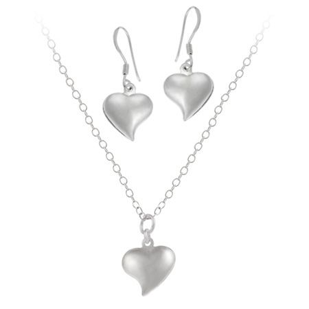 Sterling Silver Classic Heart Pendant & Hanging Earrings Set