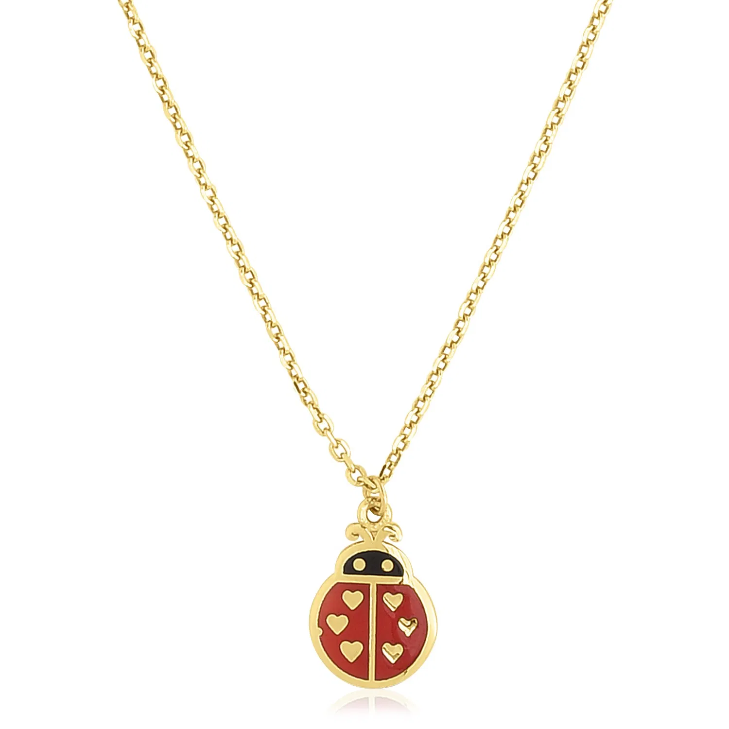 14 Karat Gelbgold High Polish Ladybug Enamel Halskette
