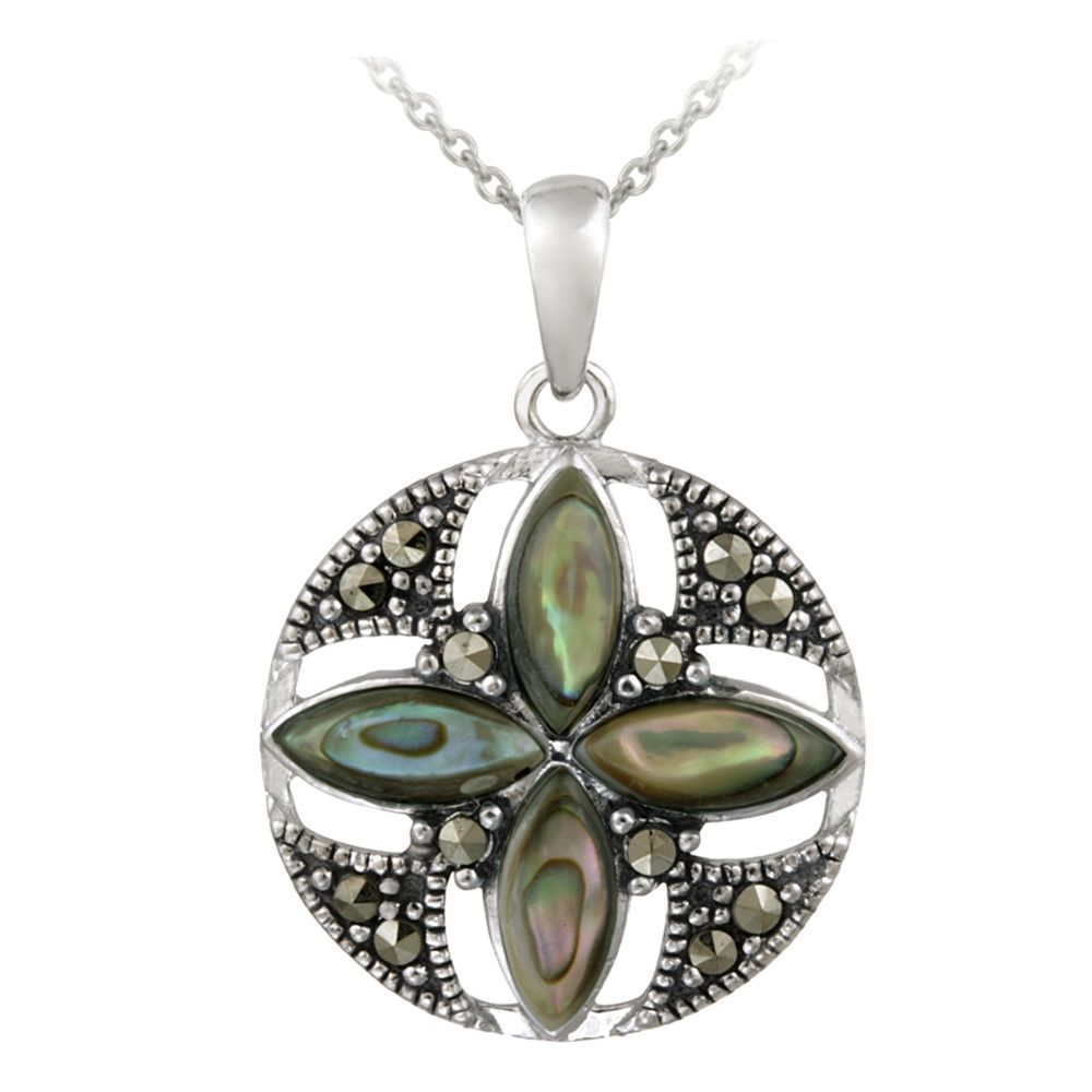 Sterling Silber Abalone & Marcasit Round Flower Hängel
