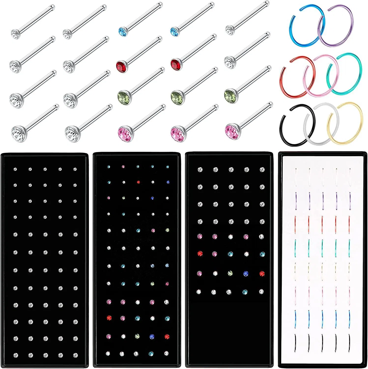 4 Boxen 160Pcs Nasenringe Studs 40Pcs Nasenringe Schleifen für Frauen Männer hypoallergene Edelstahl CZ Nasenring Piercing 22G 1.5mm 2mm 2.5mm 3mm