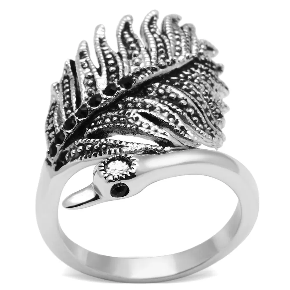 3W258 - Rhodium-Messing - Ring mit Top-Grade - Kristall in schwarzem Diamant