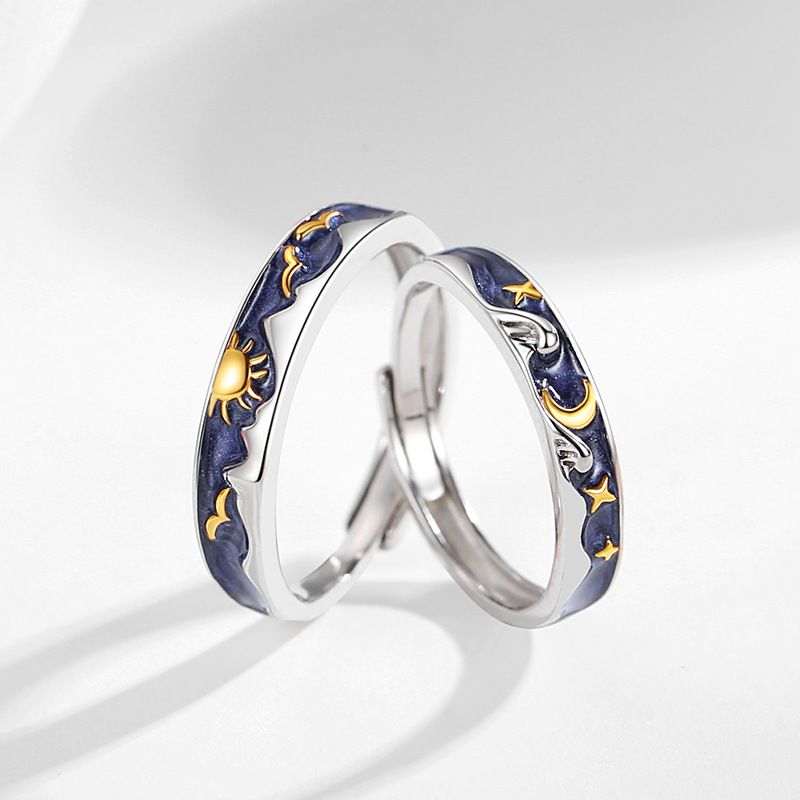 Sun Moon Galaxy Sterling Silber 925 Paar Ring