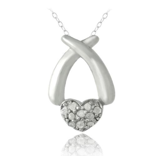 Sterling Silber 1 / 10ct Diamant X & Herz Halskette