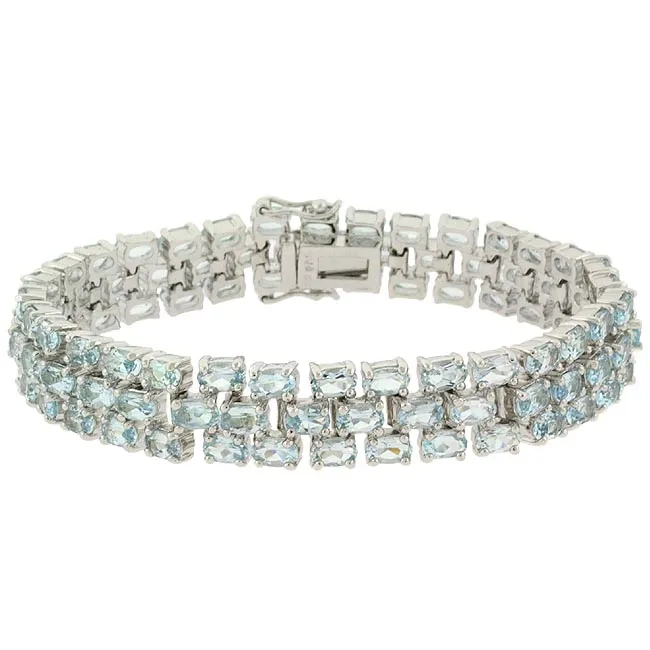 Sterling Silber 26.6 CT. TGW echte blaue Topaz 3 - Reihe Tennis-Armband