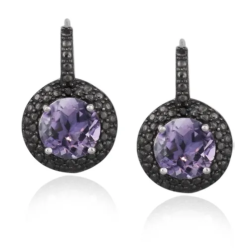 Sterling Silber 3,5 ct Amethyst & Black Diamond Accent Leverback Ohrringe