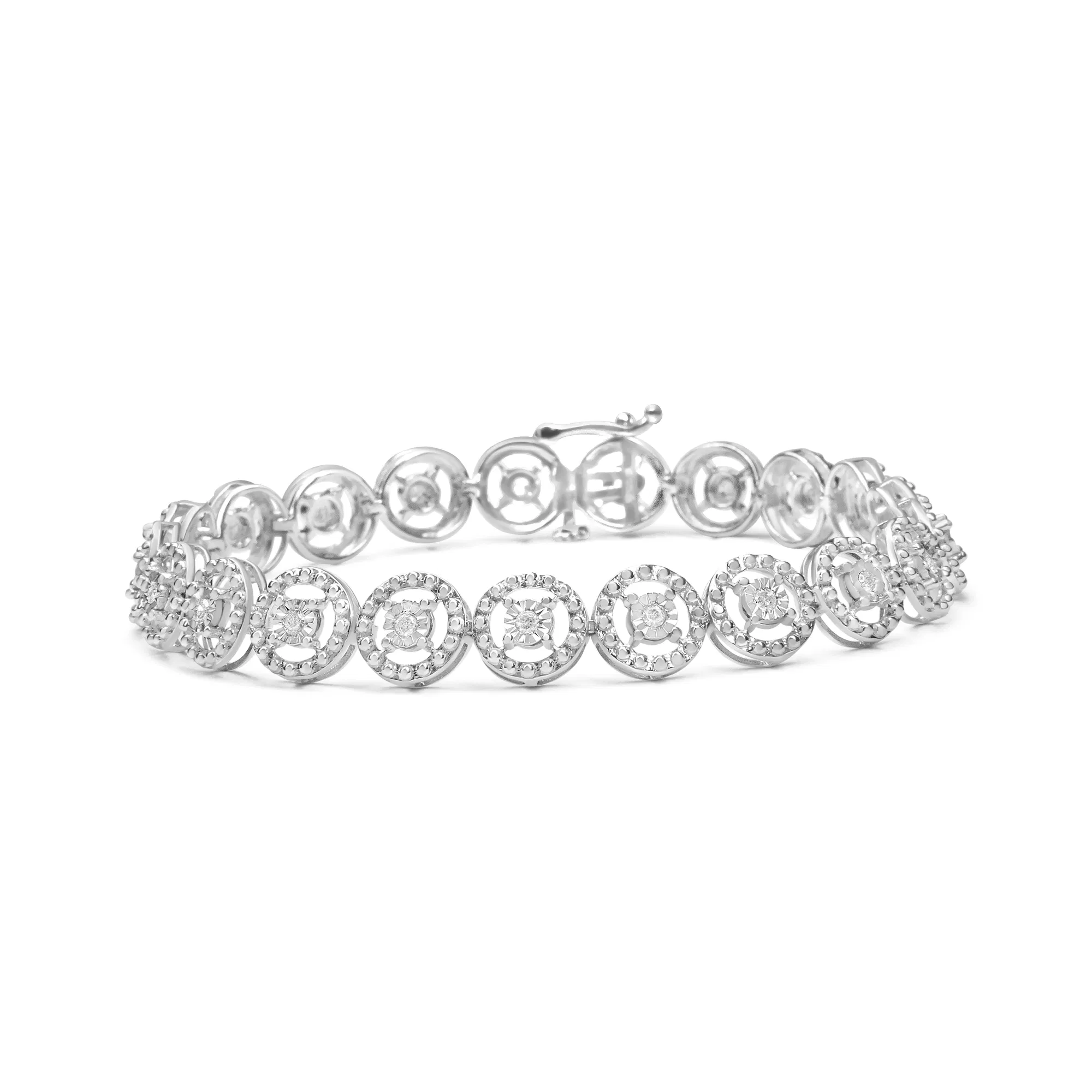 .925 Sterling Silber 1/2 Cttw Diamant verschachtelt Kreis Wunder Set Open Wheel 7.25