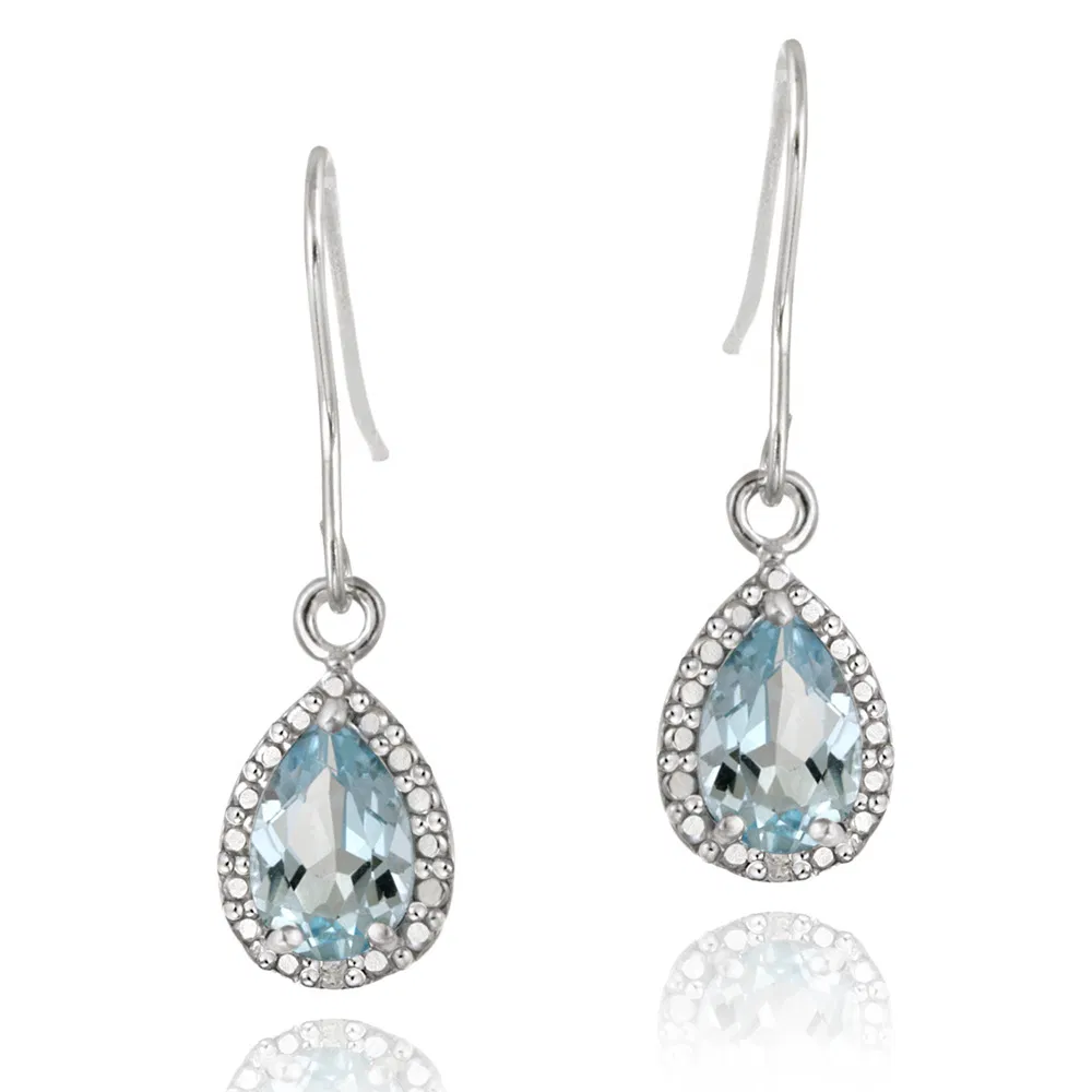 Sterling Silver 3ct Blue Topaz & Diamond Accent Teardrop Dangle Ohrringe